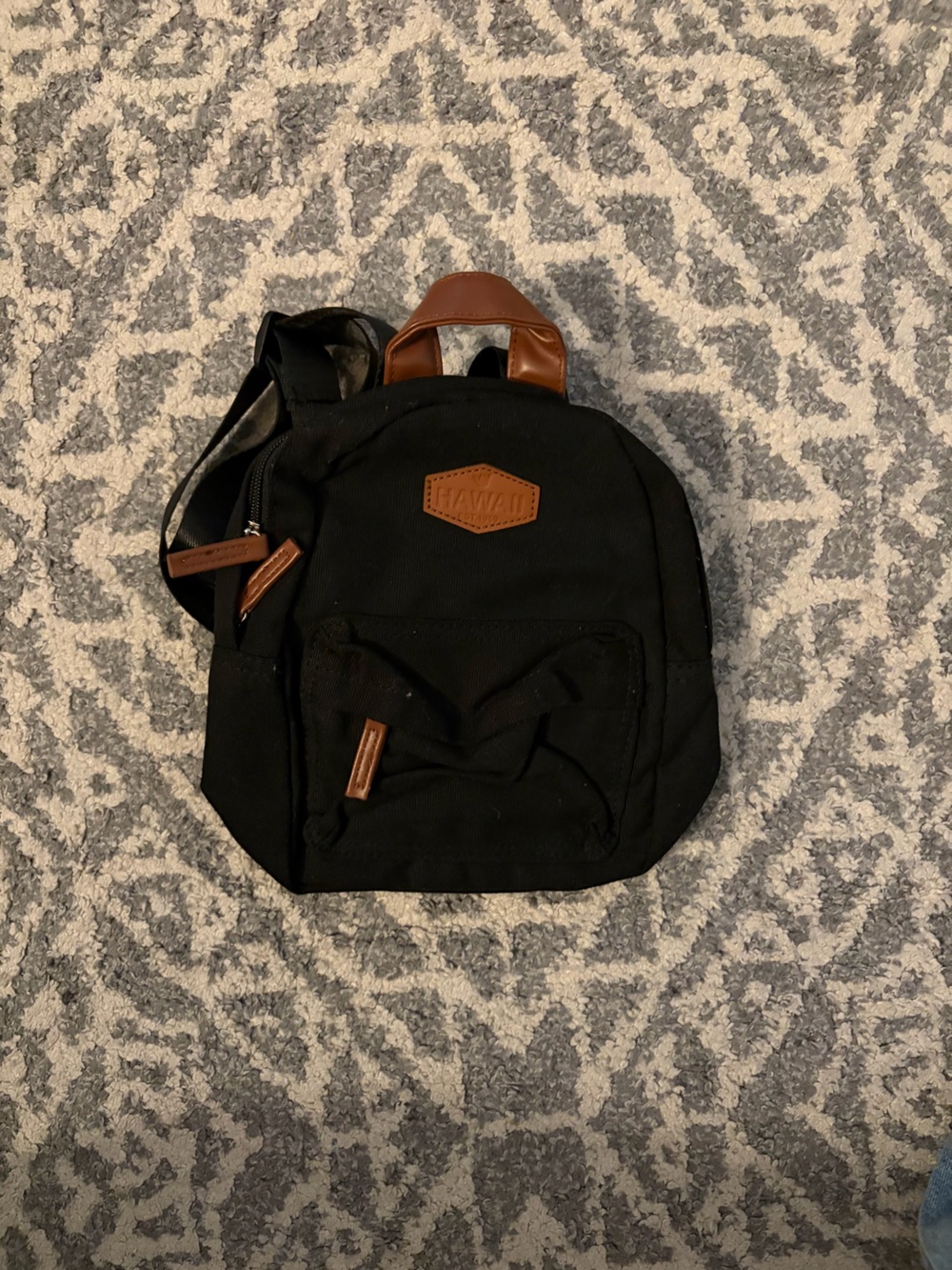 Hawaii mini black Backpack with Brown Trim